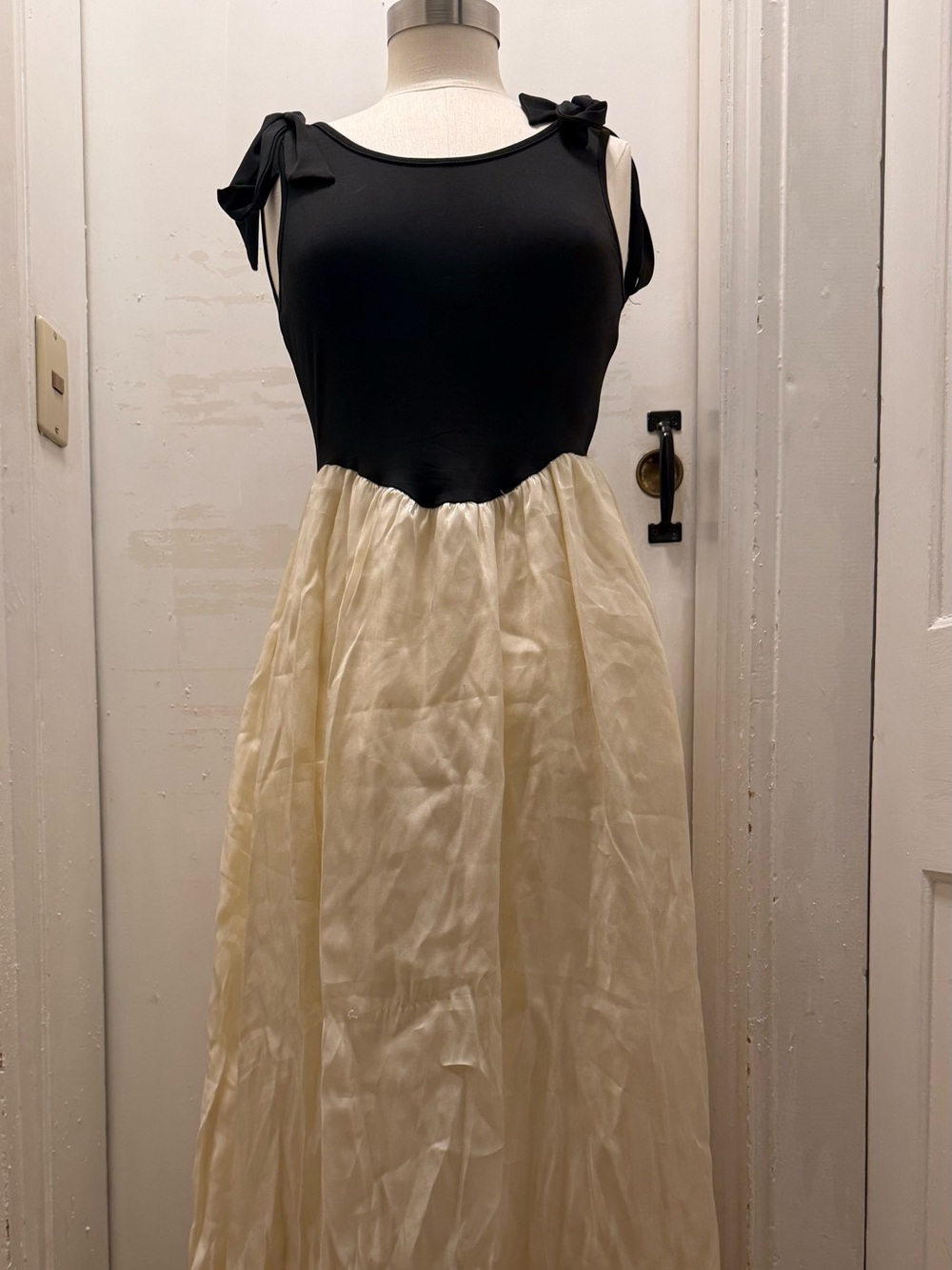 SHEIN Black and Cream Maxi Dress with Tie Shoulder